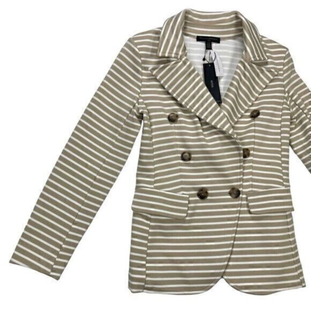 Banana Republic Striped Double Breasted Knit Blazer Women XXS Tan White Chic NWT - Picture 5 of 16